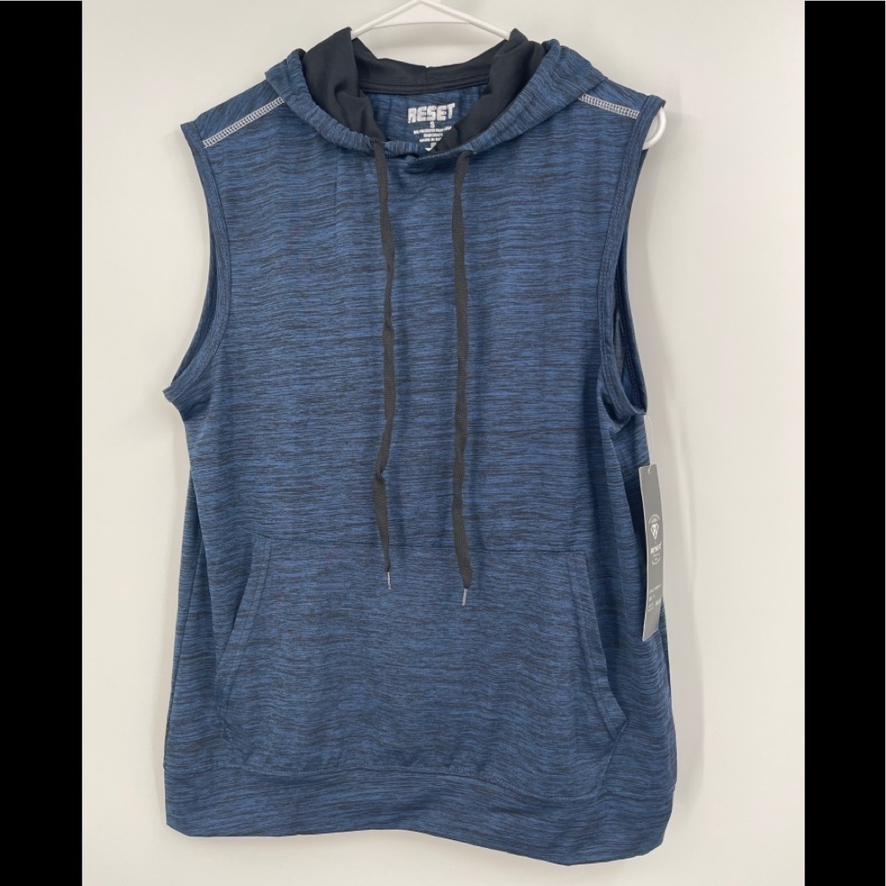 Reset hoodie mens size Small blue NWT sleeveless  Gym Tank